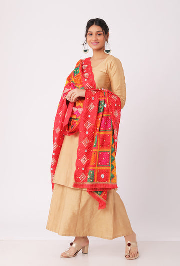 Alta red  allover embriodred phoolkari dupatta